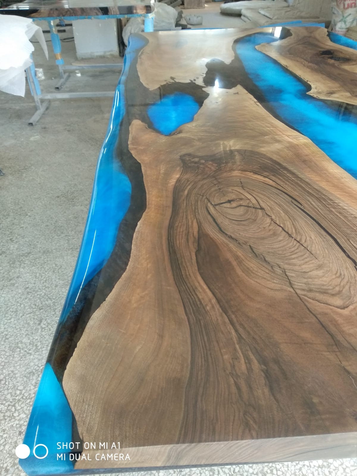 Handmade Epoxy Table, Custom 78” x 40” Walnut Blue Epoxy Table, Epoxy River Table, Live Edge Table, Wooden Table, Custom Order for Shafique