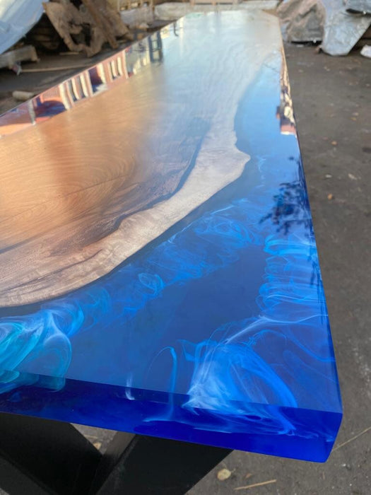Handmade Epoxy Table, Epoxy Resin Table, Custom 96” x 18” Walnut Blue Table, Epoxy River Dining Table, Custom Order for Karin and Dave