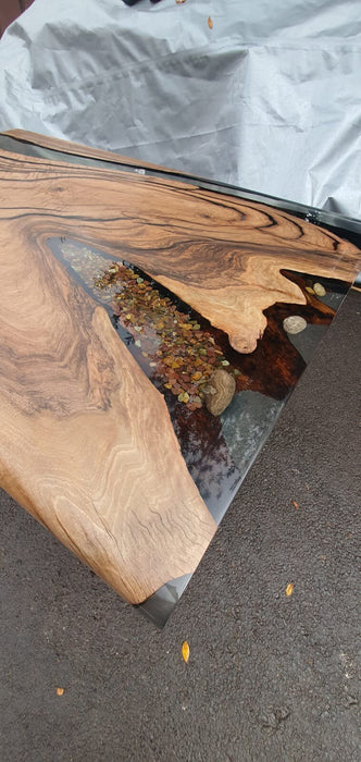 Handmade Unique Epoxy Table, Custom 60” x 40” Walnut Table Aquarium, Clear Epoxy River Dining Table, Walnut Epoxy Table, Order for Karen
