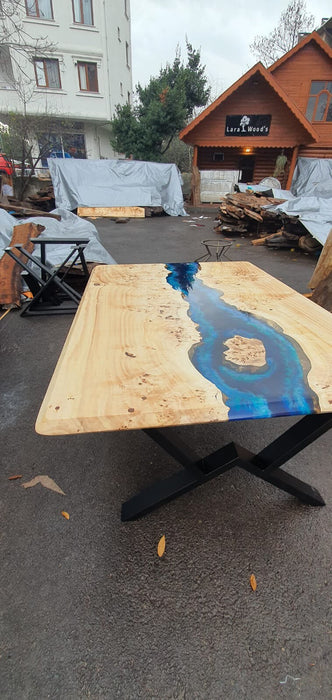 Ocean Table, Poplar Table, Custom 65” x 48” Poplar Ocean Blue, Turquoise White Waves Table, Epoxy River Dining Table, Custom Order for Pam B
