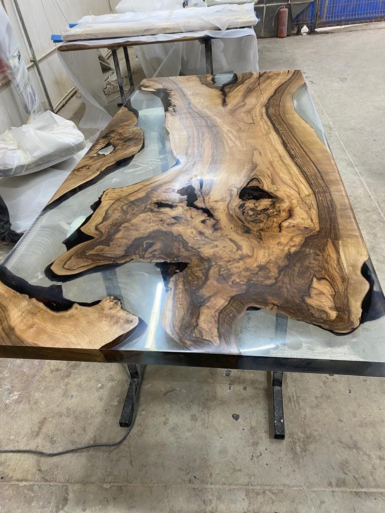 Live Edge Table, Epoxy Table, Epoxy Dining Table, Epoxy Resin Table, Custom 84” x 42” Walnut Smoke Gray Table, River Table Order for Nadia