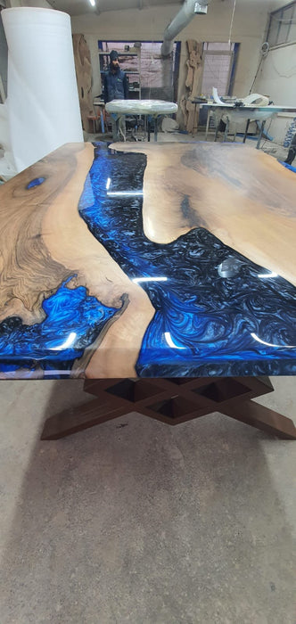 Live Edge Table, Custom 72” x 48” Walnut Metallic Blue Table, Epoxy River Dining Table, River Table, Epoxy Resin Table, Order for Alex W