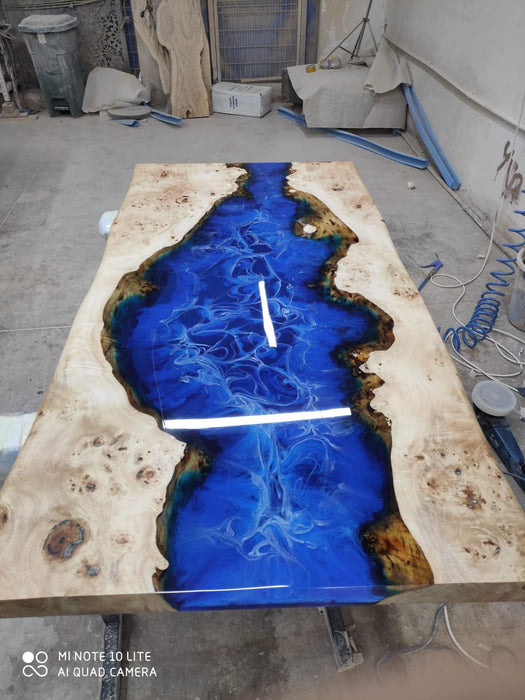 Ocean Table, Live Edge Table, River Table, Custom 60” x 30” Poplar Wood Ocean Blue Table, Epoxy River Table, Custom Order for Colleen