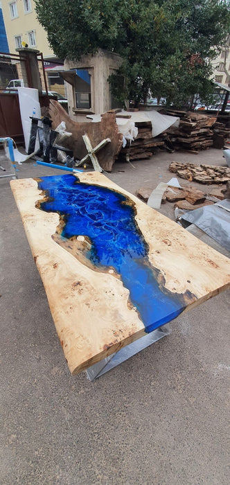 Ocean Table, Live Edge Table, River Table, Custom 60” x 30” Poplar Wood Ocean Blue Table, Epoxy River Table, Custom Order for Colleen