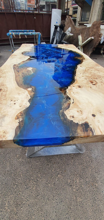 Ocean Table, Live Edge Table, River Table, Custom 60” x 30” Poplar Wood Ocean Blue Table, Epoxy River Table, Custom Order for Colleen