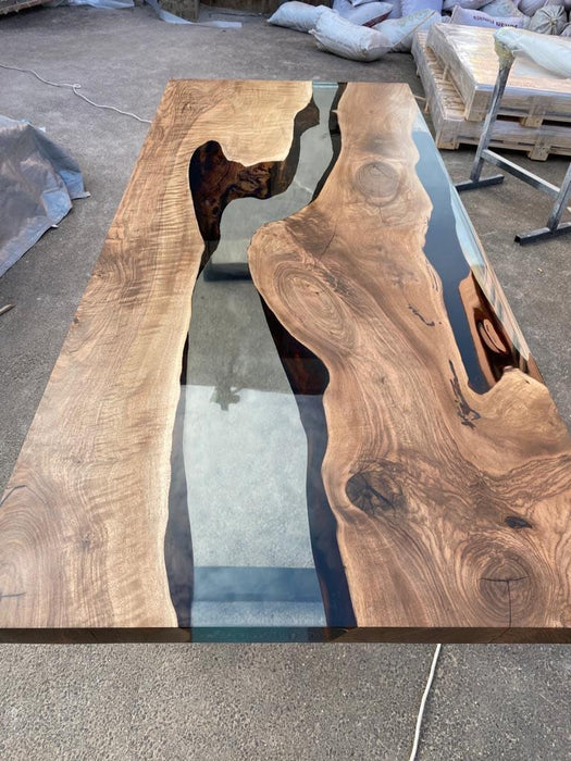 Walnut Dining Table, Epoxy Resin Table, Custom 84” x 36” Walnut Table, Clear Epoxy Table, River Table, Custom Order for Tony