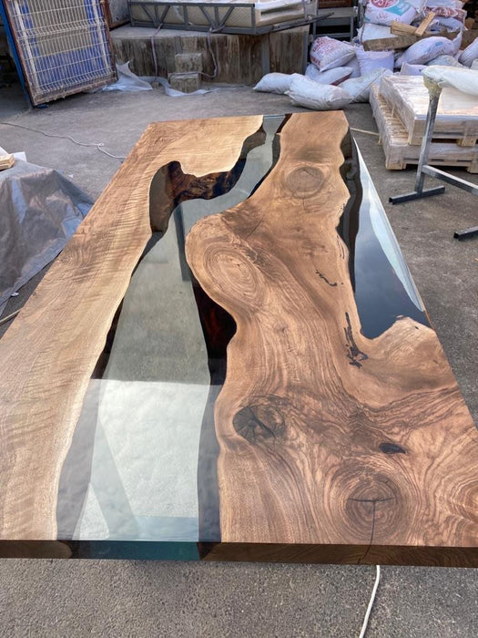 Walnut Dining Table, Epoxy Resin Table, Custom 84” x 36” Walnut Table, Clear Epoxy Table, River Table, Custom Order for Tony