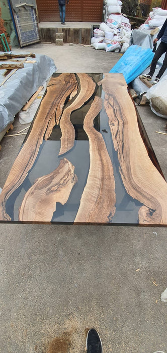 Walnut Dining Table, River Table, Live Edge Table, Custom 96” x 44” Walnut Smokey Gray Table, Epoxy Dining Table, Order for Nicole R