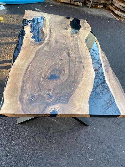 Walnut Dining Table, Custom 72” x 42” Walnut Black Epoxy Table, Wooden Table, Live Edge Table, Custom Order for Robert
