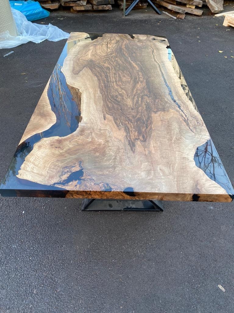 Walnut Dining Table, Live Edge Table, River Table, Custom 78” x 36” Walnut Smokey Gray Table, Epoxy Dining Table, Custom Order for Rumana