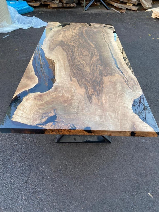 Walnut Dining Table, Live Edge Table, River Table, Custom 78” x 36” Walnut Smokey Gray Table, Epoxy Dining Table, Custom Order for Rumana