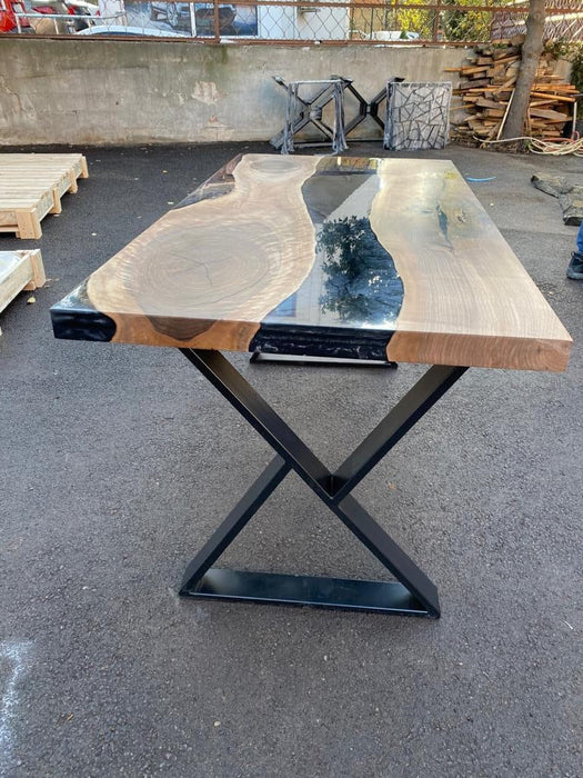 Walnut Dining Table, Clear Epoxy Table, Custom 60" x 30"  Walnut Wood Metallic Gray Epoxy Table, Custom Order for Alexis L