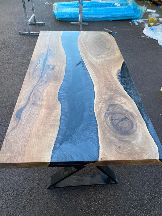Walnut Dining Table, Clear Epoxy Table, Custom 60" x 30"  Walnut Wood Metallic Gray Epoxy Table, Custom Order for Alexis L