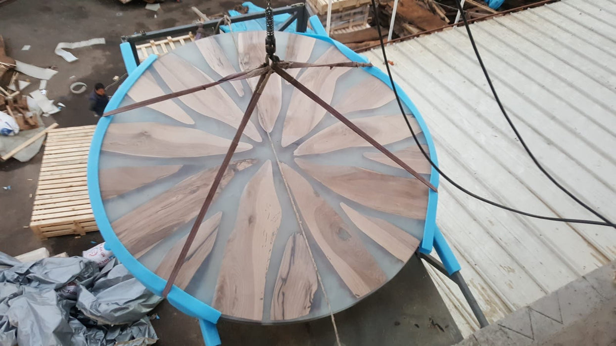 Epoxy Round Dining Table, Handmade Epoxy Table, Custom 78” Diameter Round Walnut Table, Shiny Clear Epoxy Dining Table, Order for Doris