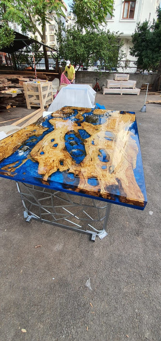 Olive Wood Epoxy Table, Custom 65” x 40” Olive Tree Wood Table, Epoxy Blue River Aquarium Table, Live Edge Table, Custom Order for Lauren