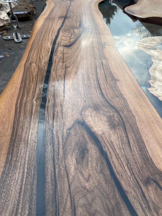 Walnut Dining Table, Live Edge Table, Custom 78” x 40” Walnut Smokey Gray Table, Epoxy River Table, Custom  Order for Kari W