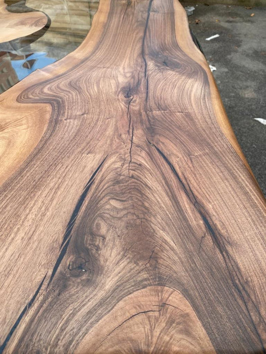 Walnut Dining Table, Live Edge Table, Custom 78” x 40” Walnut Smokey Gray Table, Epoxy River Table, Custom  Order for Kari W