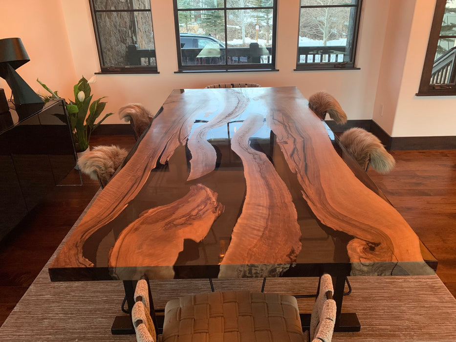 Walnut Dining Table, River Table, Live Edge Table, Custom 96” x 44” Walnut Smokey Gray Table, Epoxy Dining Table, Order for Nicole R