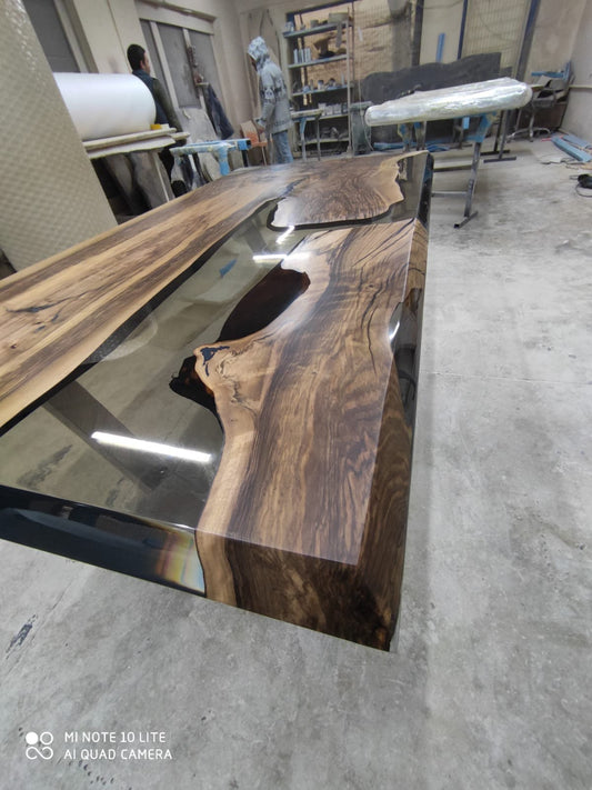 Handmade Epoxy Table, River Table, Custom 80” x 40” Walnut Smokey Gray Table, Epoxy River Dining Table, Live Edge Table, Order for Nghia