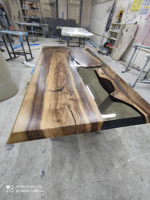 Handmade Epoxy Table, River Table, Custom 80” x 40” Walnut Smokey Gray Table, Epoxy River Dining Table, Live Edge Table, Order for Nghia