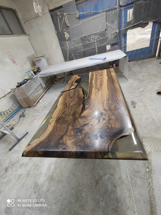 Handmade Epoxy Table, River Table, Custom 80” x 40” Walnut Smokey Gray Table, Epoxy River Dining Table, Live Edge Table, Order for Nghia