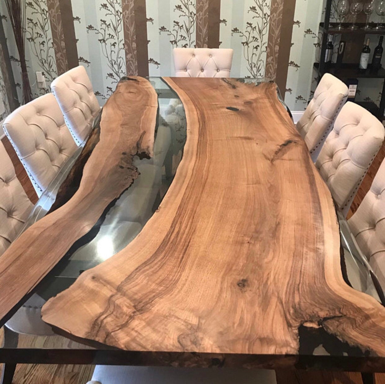 Epoxy Table, Walnut Dining Table, Live Edge Table, Epoxy Resin Table, Custom 96” x 44” Walnut Table, Epoxy Table Order for Sue & Vinny