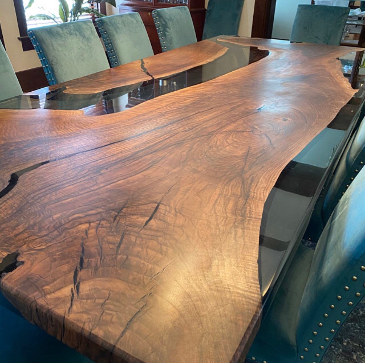 Walnut Dining Table, Epoxy Resin Table, Custom 108” x 48” Walnut Smokey Gray Table, Epoxy Dining Table, River Table, Order for Christina H