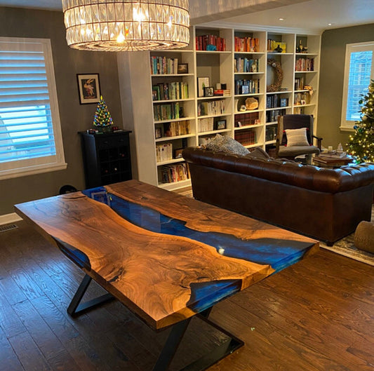 Epoxy Table, Epoxy Dining Table, Walnut Epoxy River Table, Custom 72” x 40” Walnut Blue Epoxy Table, River Dining Table, Order for Dallas A