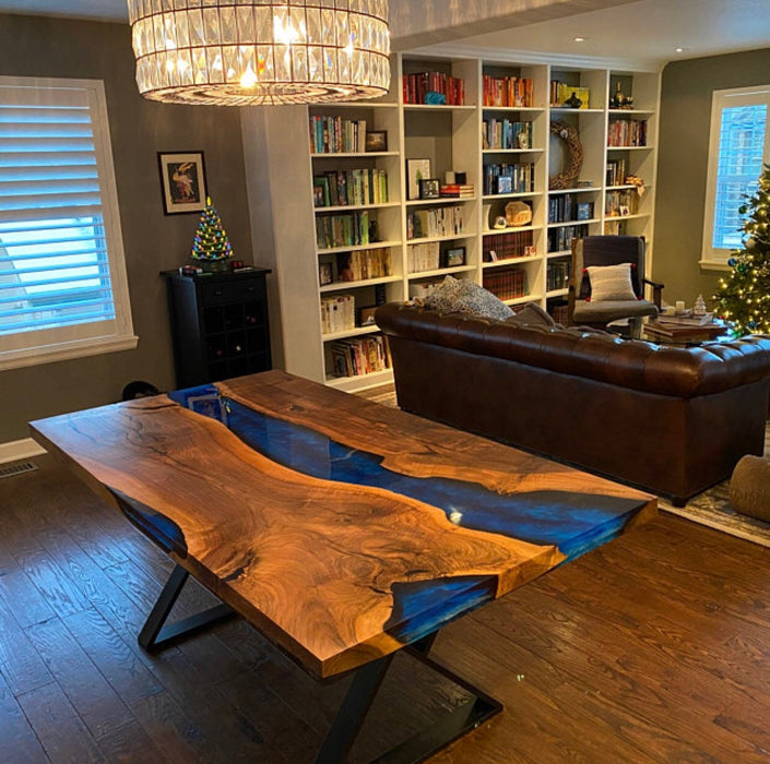 Epoxy Table, Epoxy Dining Table, Walnut Epoxy River Table, Custom 72” x 40” Walnut Blue Epoxy Table, River Dining Table, Order for Dallas A