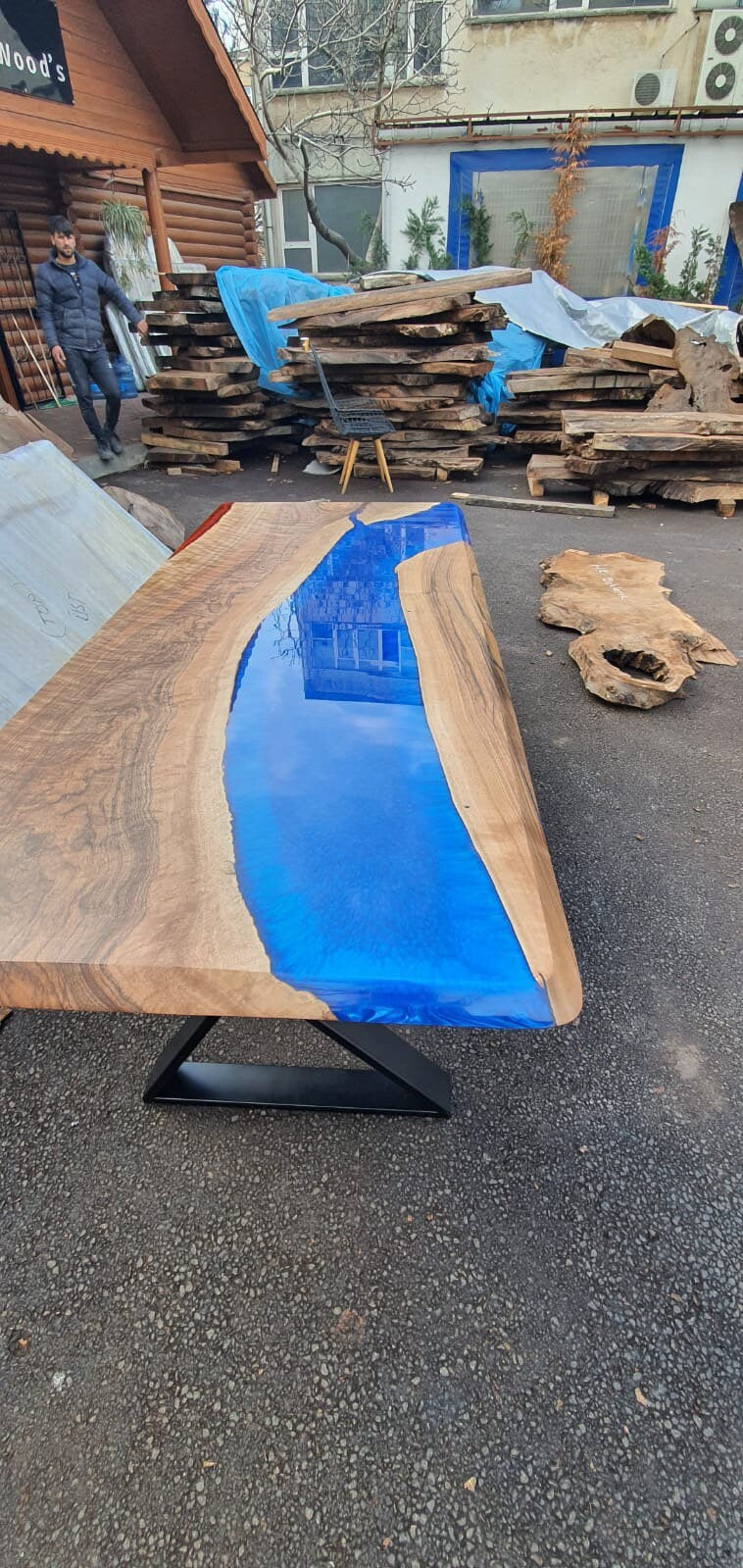 Custom 70” x 30” Walnut Blue and Red Epoxy River Dining Table, Live Edge Dining Table, Walnut Resin Table, Living Room Table for Justin J