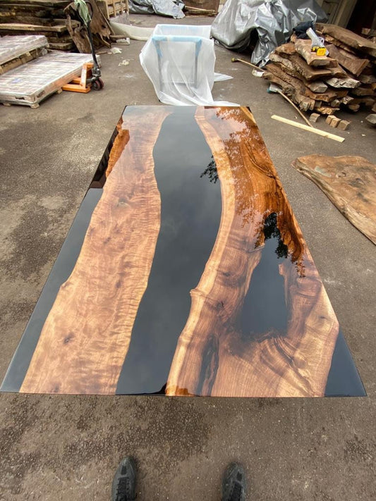 Live Edge Table, Epoxy Resin Table, Epoxy Dining Table, Custom 78" x 40" Walnut Black Epoxy Table, River Table, Custom Order for Emily G