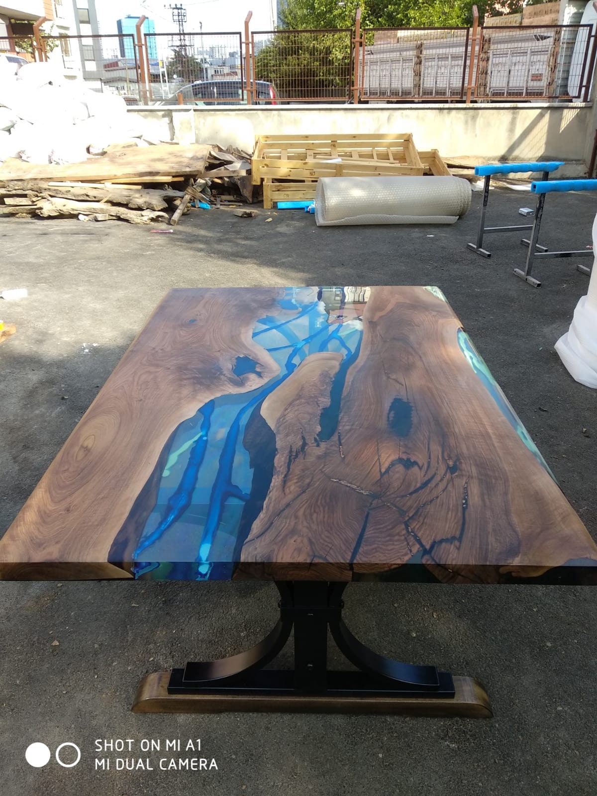 Handmade Epoxy Table, River Table, Custom 72" x 51" Walnut Blue, Turquoise, Clear Epoxy Table, River Table, Order for Gail