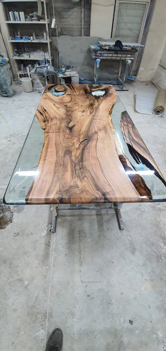Clear Epoxy, Wooden Table, Epoxy Dining Table, Custom 86" x 44" Walnut Table, Clear Epoxy River Table, Custom Order for Lauren