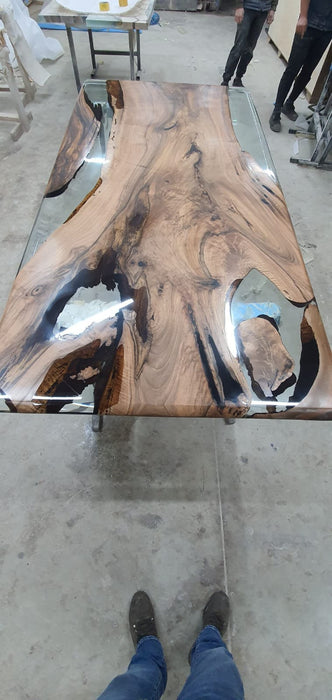 Clear Epoxy, Wooden Table, Epoxy Dining Table, Custom 86" x 44" Walnut Table, Clear Epoxy River Table, Custom Order for Lauren