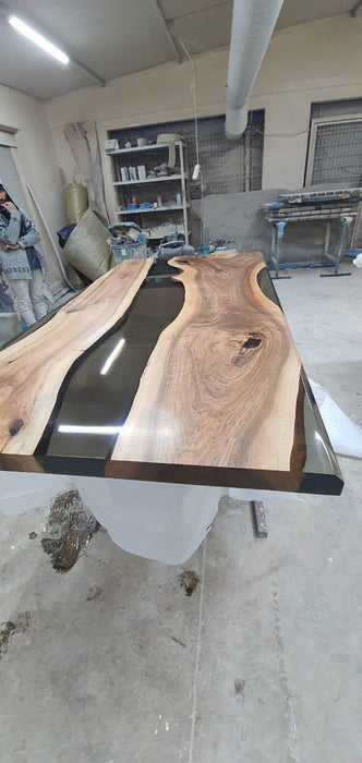 Live Edge Table, Epoxy Dining Table, Epoxy Resin Table, Custom 70” x 36” Walnut Smokey Gray, Epoxy River Dining Table  Order for Jennifer