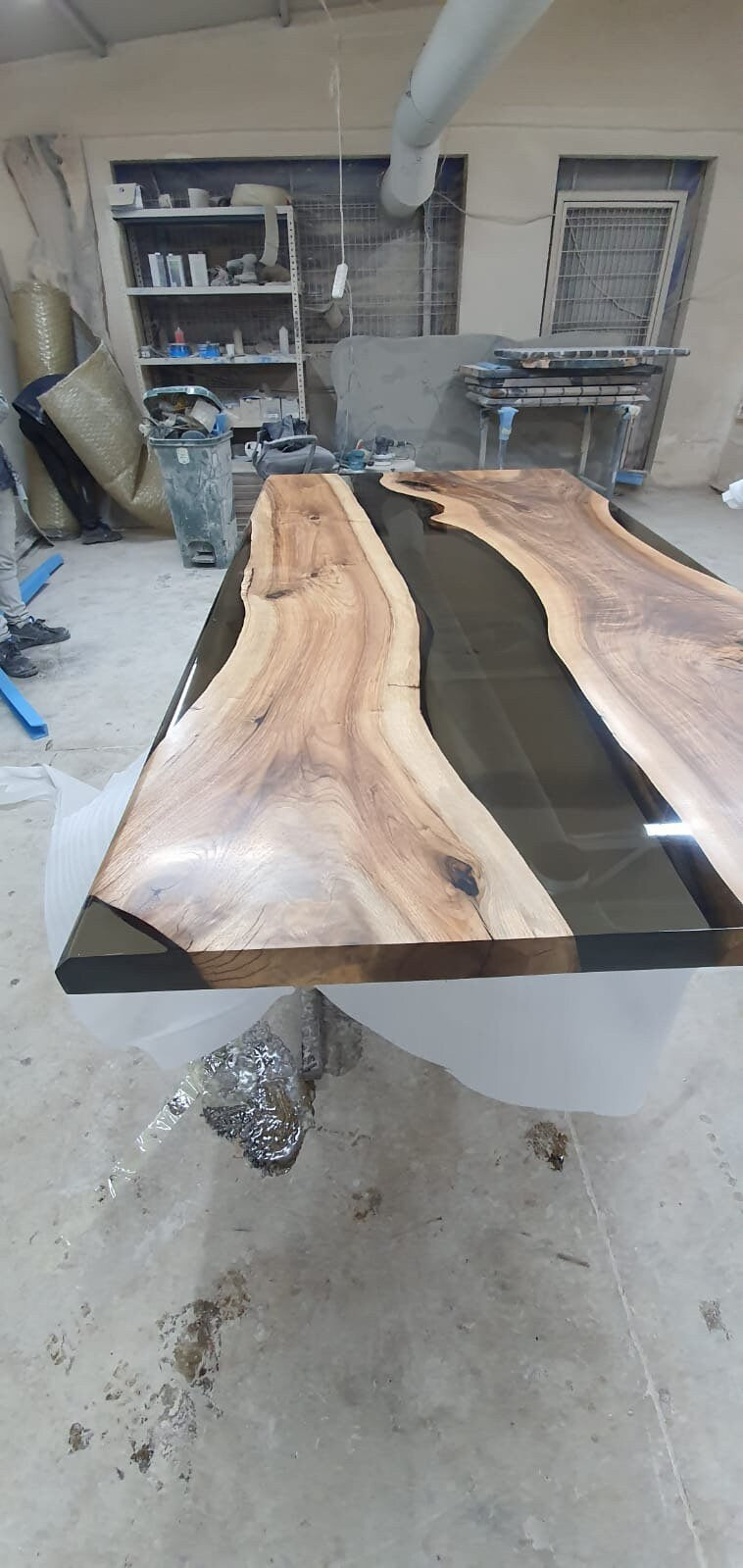 Live Edge Table, Epoxy Dining Table, Epoxy Resin Table, Custom 70” x 36” Walnut Smokey Gray, Epoxy River Dining Table  Order for Jennifer