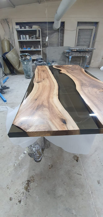 Live Edge Table, Epoxy Dining Table, Epoxy Resin Table, Custom 70” x 36” Walnut Smokey Gray, Epoxy River Dining Table  Order for Jennifer