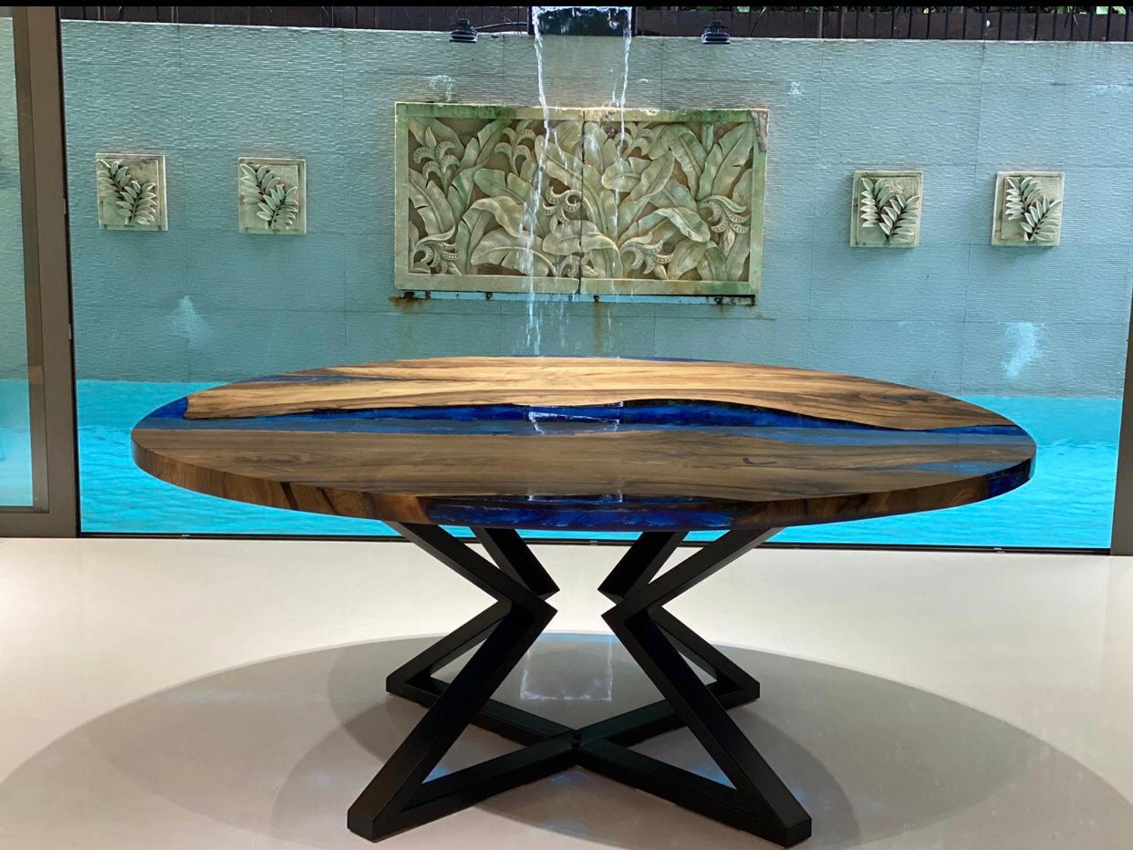 Round Dining Table, Epoxy Blue Resin Table, Custom 72” Diameter Round Walnut Wood Table, Blue Epoxy Dining Table, Custom Order for Peter