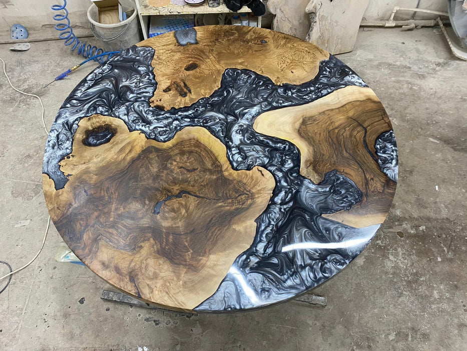 Epoxy Coffee Table, Epoxy Resin Table, Custom 45” Diameter Round Table, Walnut Wood Metallic Gray Table, Epoxy Table, Order for Matt M.