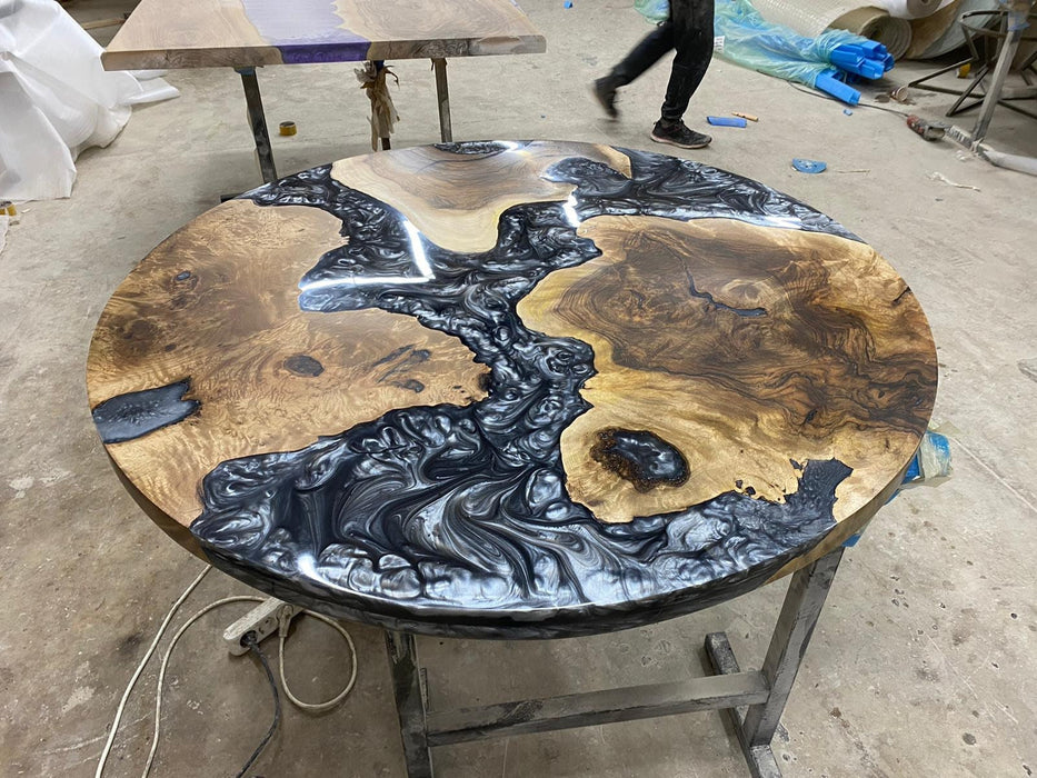 Epoxy Coffee Table, Epoxy Resin Table, Custom 45” Diameter Round Table, Walnut Wood Metallic Gray Table, Epoxy Table, Order for Matt M.