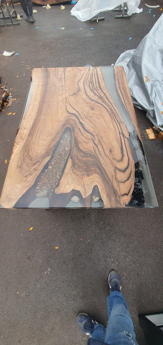 Handmade Unique Epoxy Table, Custom 60” x 40” Walnut Table Aquarium, Clear Epoxy River Dining Table, Walnut Epoxy Table, Order for Karen