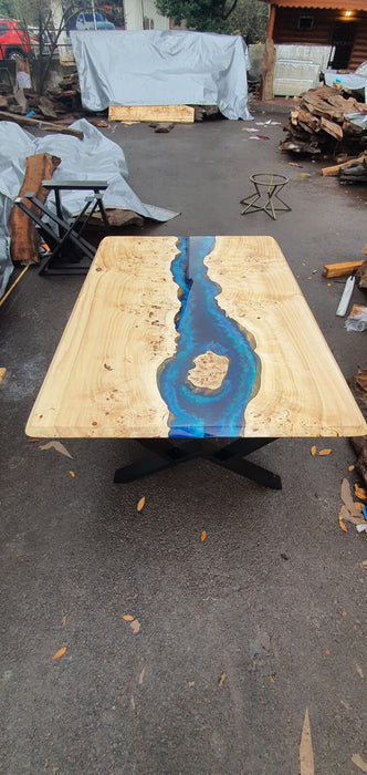 Ocean Table, Poplar Table, Custom 65” x 48” Poplar Ocean Blue, Turquoise White Waves Table, Epoxy River Dining Table, Custom Order for Pam B