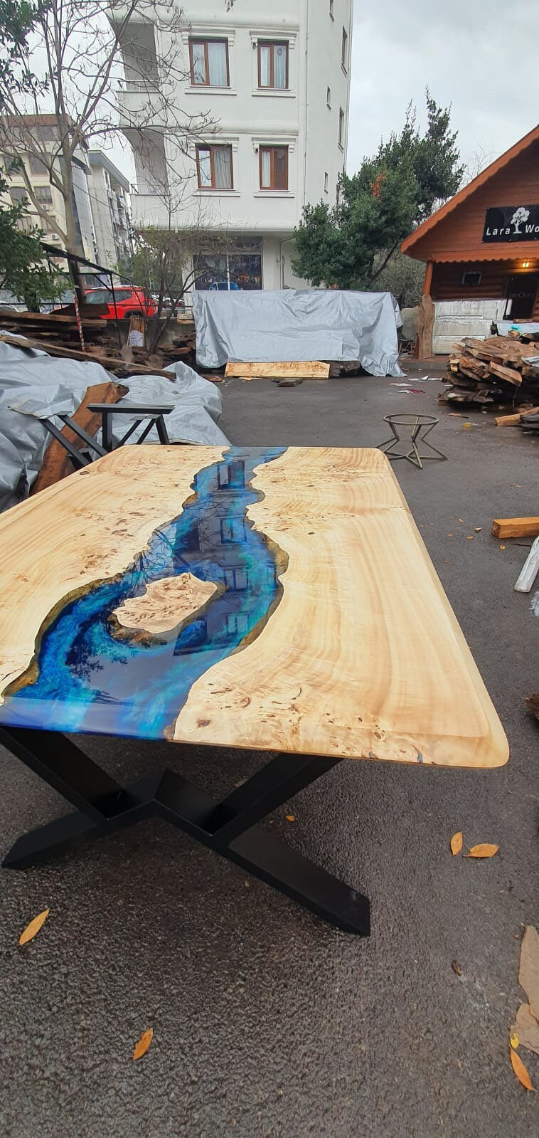 Ocean Table, Poplar Table, Custom 65” x 48” Poplar Ocean Blue, Turquoise White Waves Table, Epoxy River Dining Table, Custom Order for Pam B