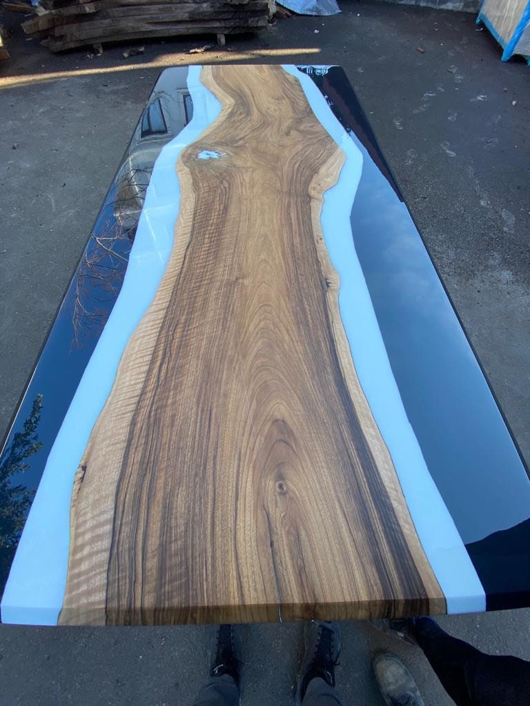 Walnut Dining Table, Custom 90"x 40" Walnut White and Black Epoxy Table, Epoxy Resin Table for Bella