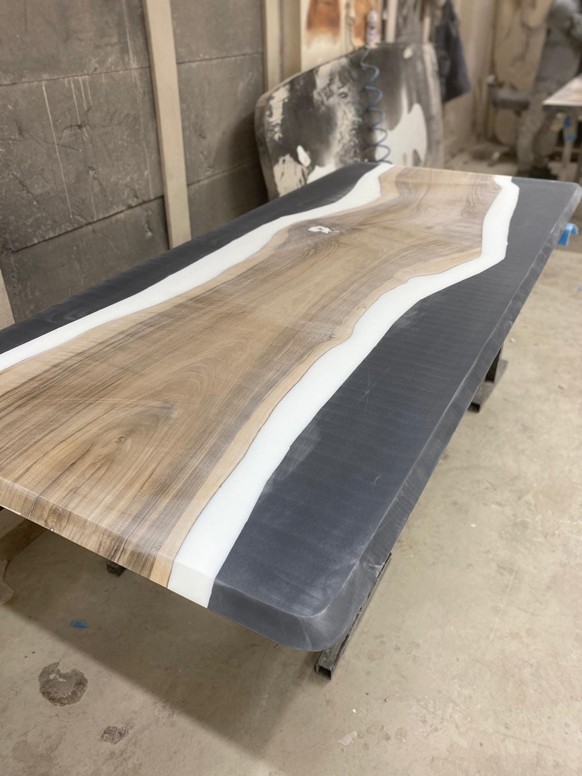 Walnut Dining Table, Custom 90"x 40" Walnut White and Black Epoxy Table, Epoxy Resin Table for Bella