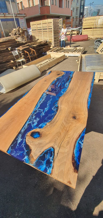 Walnut Dining Table, Custom 70” x 36” Walnut Blue Epoxy with Ocean Wawes Table, Epoxy River Dining Table, Live Edge Table, Order for Bruce