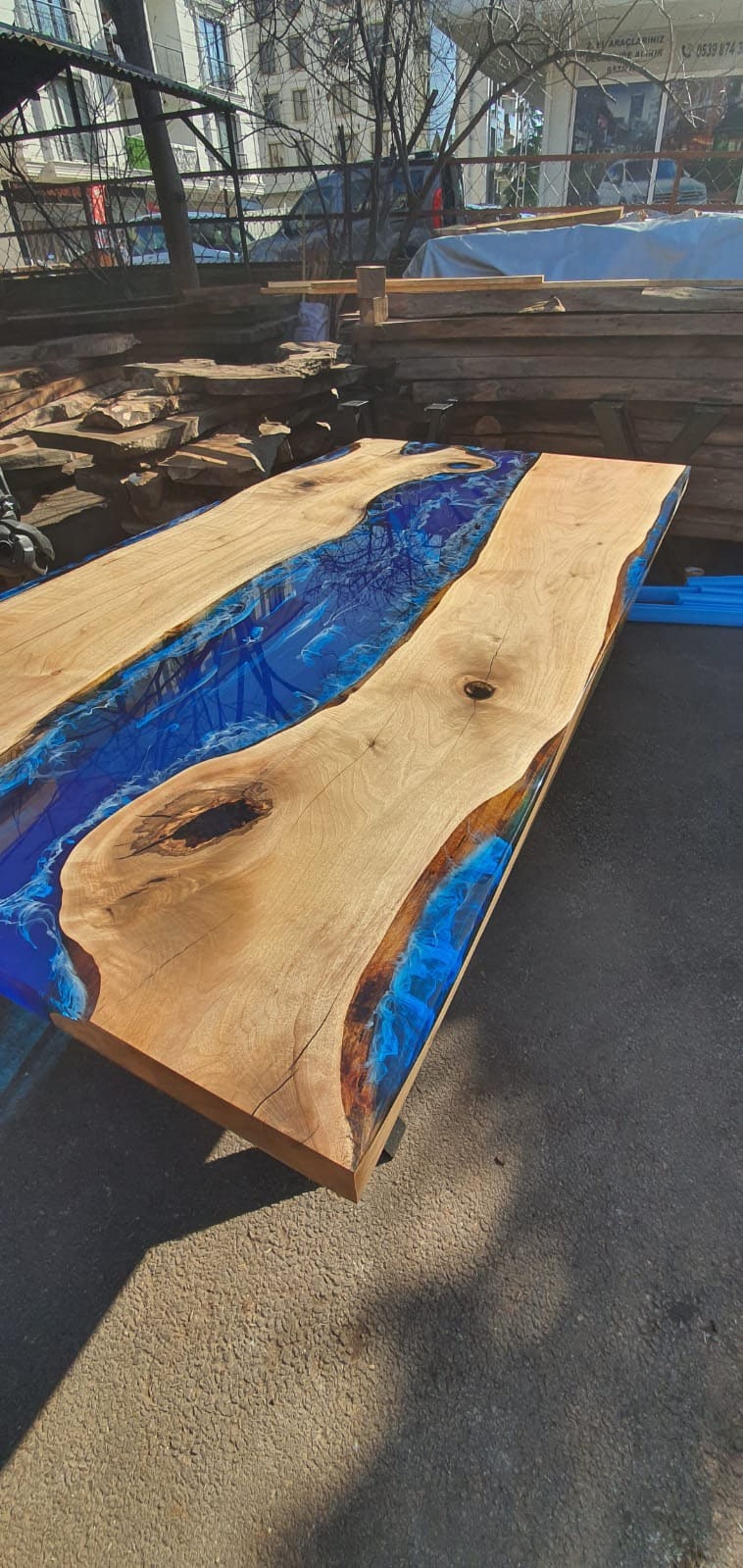 Walnut Dining Table, Custom 70” x 36” Walnut Blue Epoxy with Ocean Wawes Table, Epoxy River Dining Table, Live Edge Table, Order for Bruce