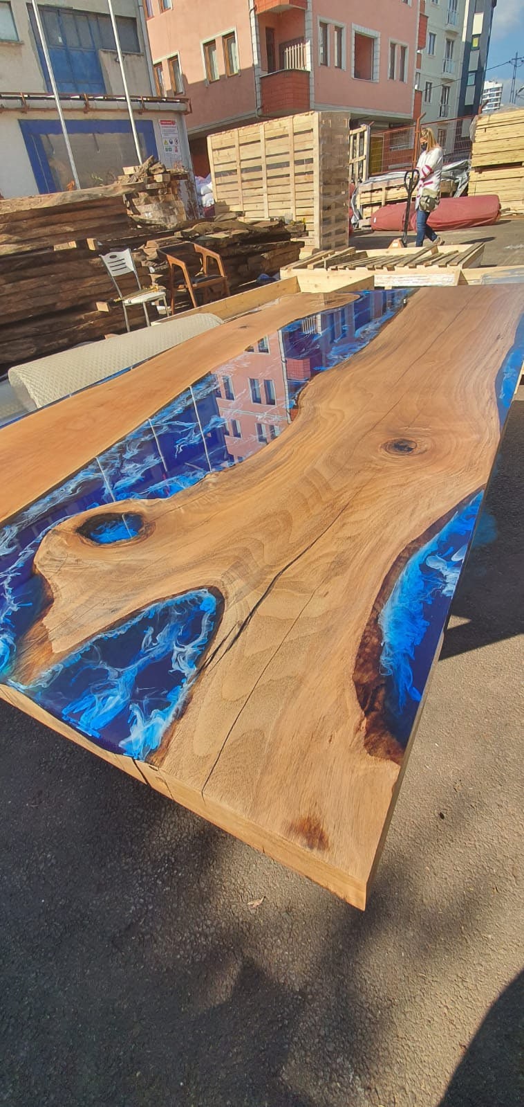 Walnut Dining Table, Custom 70” x 36” Walnut Blue Epoxy with Ocean Wawes Table, Epoxy River Dining Table, Live Edge Table, Order for Bruce