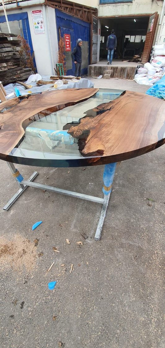 Round Dining Table, Custom 48” Diameter Round Table, Walnut Wood Clear Table, Clear Epoxy Table, Live Edge Table, Custom Order for Gernot