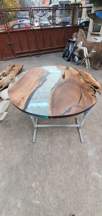 Round Dining Table, Custom 48” Diameter Round Table, Walnut Wood Clear Table, Clear Epoxy Table, Live Edge Table, Custom Order for Gernot